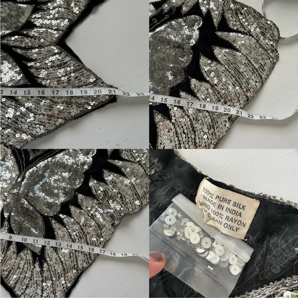 Vintage 1980's Silk Silver Sequins Butterfly Top. - Picture 8 of 8